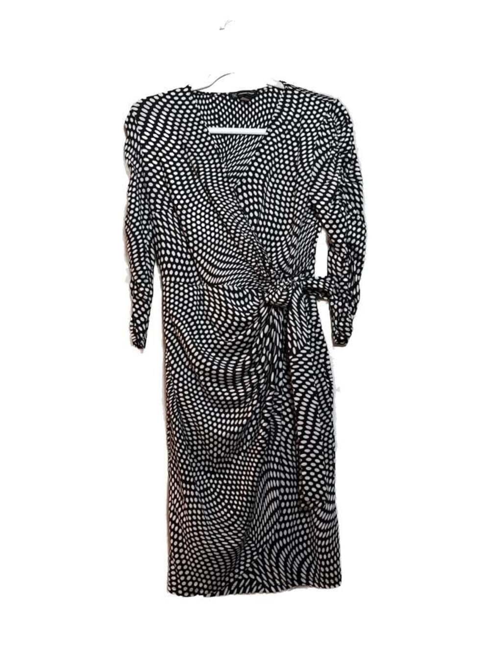 S INC International Concepts Black and White Polka Dot Faux Wrap Dress